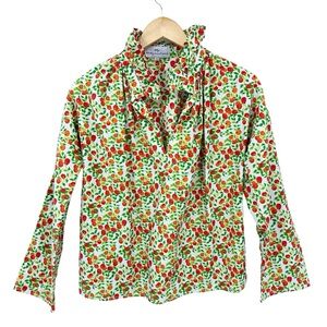 NEVER A WALLFLOWER Saint Sinners Oranges Top Blouse 3/4 Puff Sleeve Silk Blend